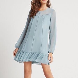 BCBGMaxAzria Drop Waist Ruffle Blouson Light Blue Long Sleeve Dress